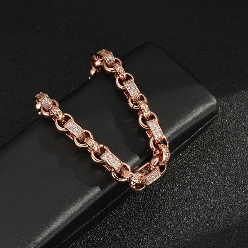 10mm Rose Gold Gypsy Link Belcher Bracelet 8 Inches