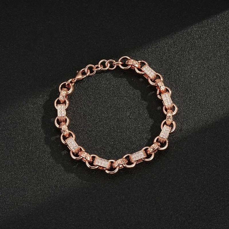 10mm Rose Gold Gypsy Link Belcher Bracelet 8 Inches