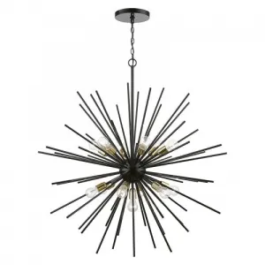 13 Light Shiny Black with Polished Brass Accents Extra Large Foyer Chandelier