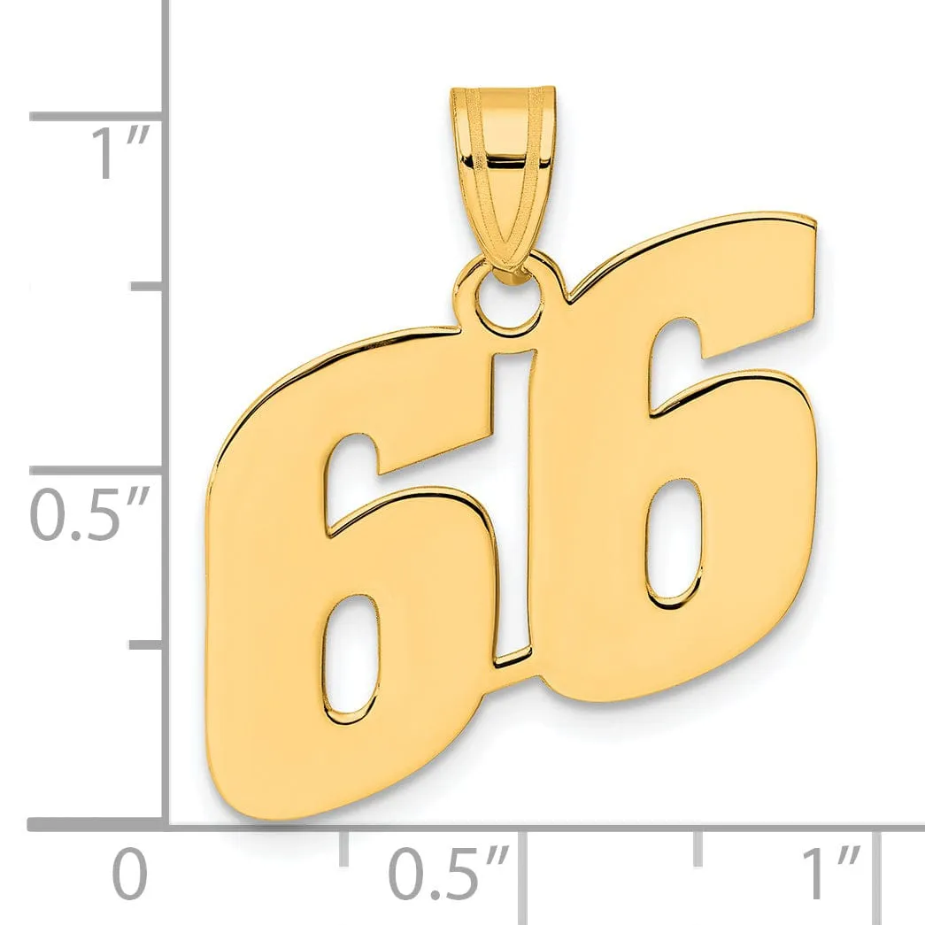 14k Yellow Gold Polished Finish Block Script Design Number 66 Charm Pendant