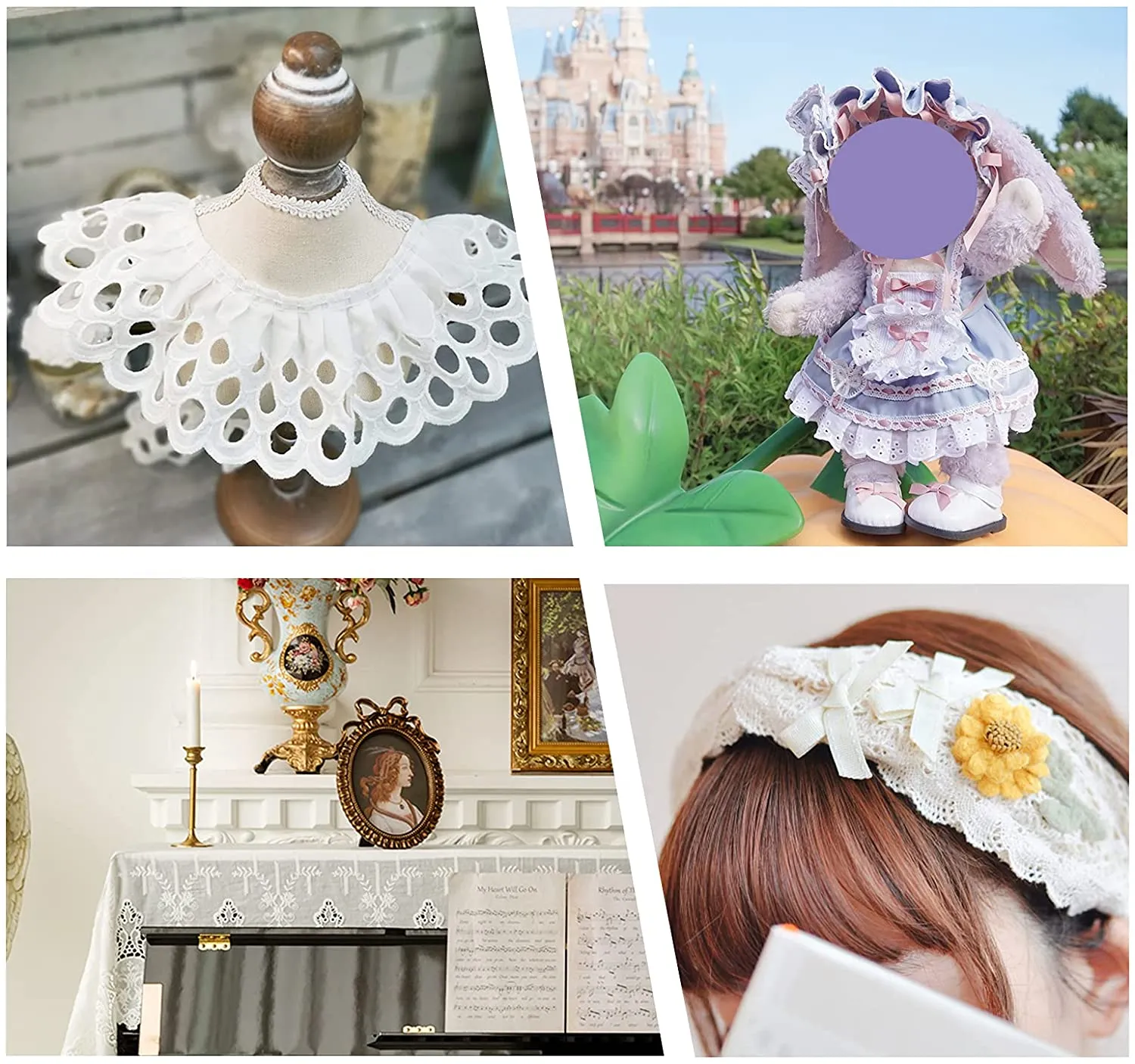 2 Yards Lace Roll White Cotton Lace Trim Fabric 11.33 Wide for Scalloped Edge Decorations for Dress Tablecloth Curtain Hair Band