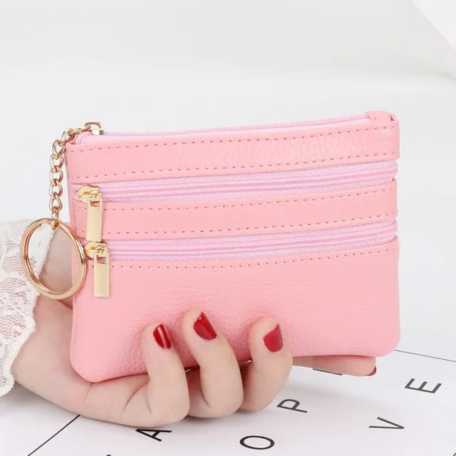2021 Fashion Women Wallet Clutch Three Zip Female Short Small Coin Purse New Brand Design Soft Mini Card Holder Wallet Money Bag