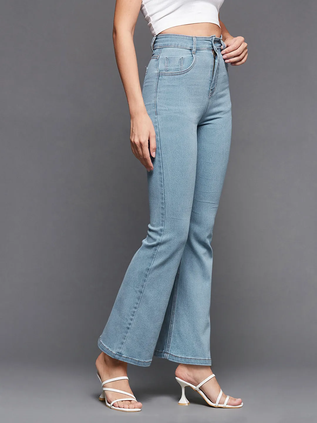 24/7 Comfort Light Blue Bell Bottom Bootcut High Rise Stretchable Denim Jeans
