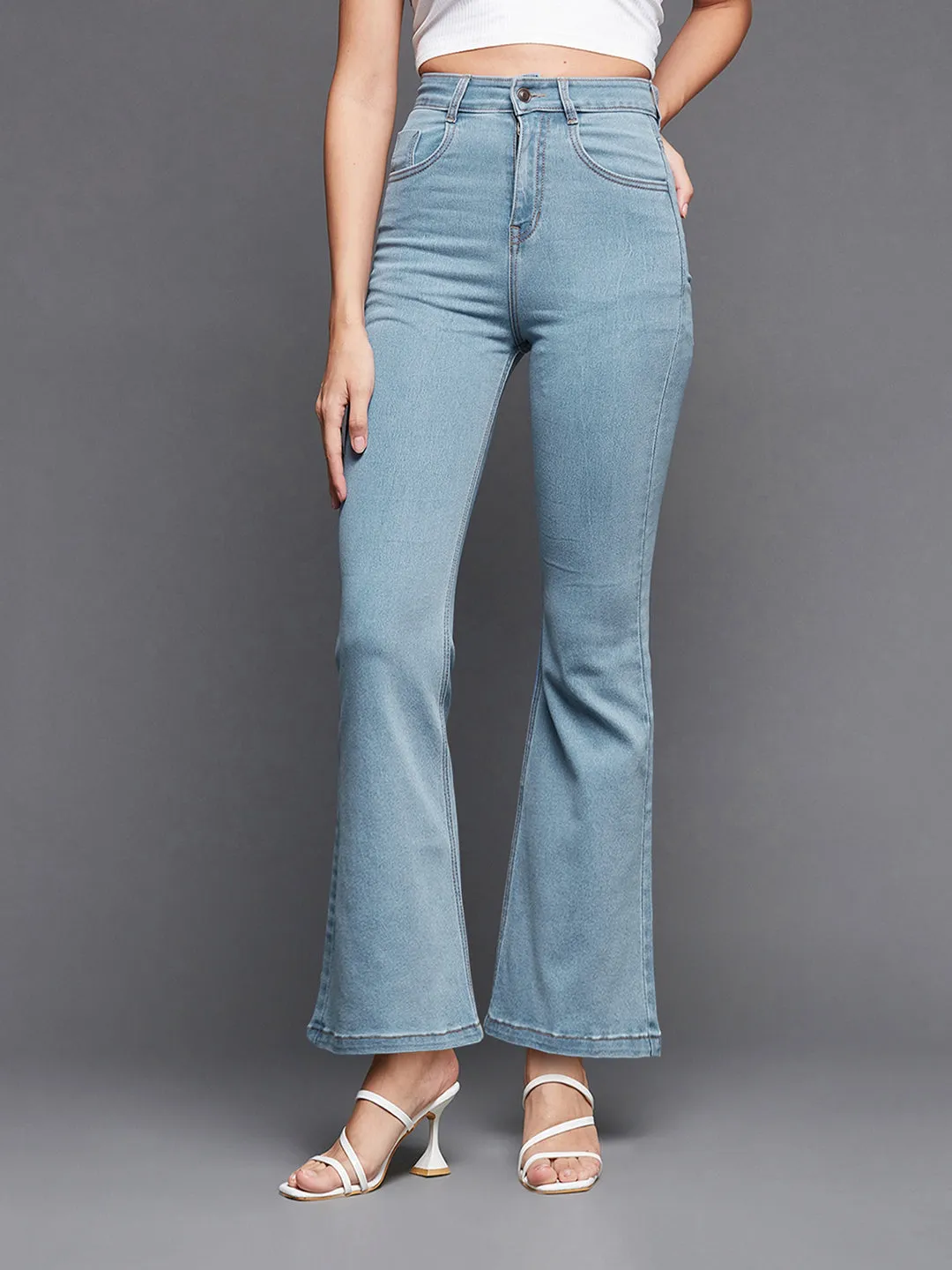 24/7 Comfort Light Blue Bell Bottom Bootcut High Rise Stretchable Denim Jeans