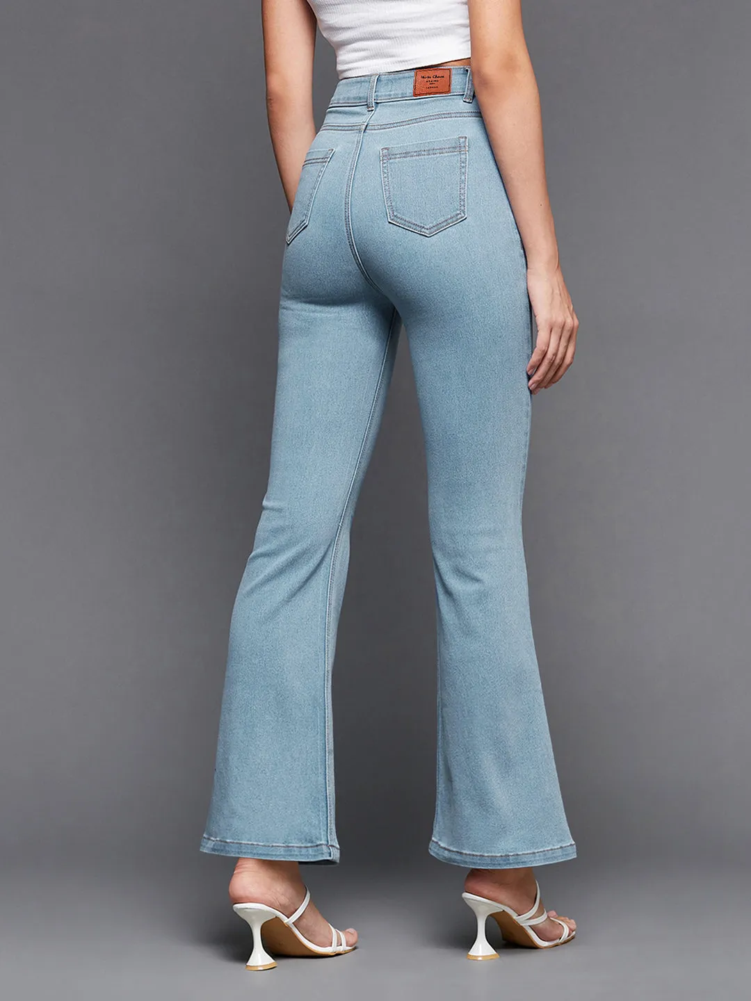 24/7 Comfort Light Blue Bell Bottom Bootcut High Rise Stretchable Denim Jeans