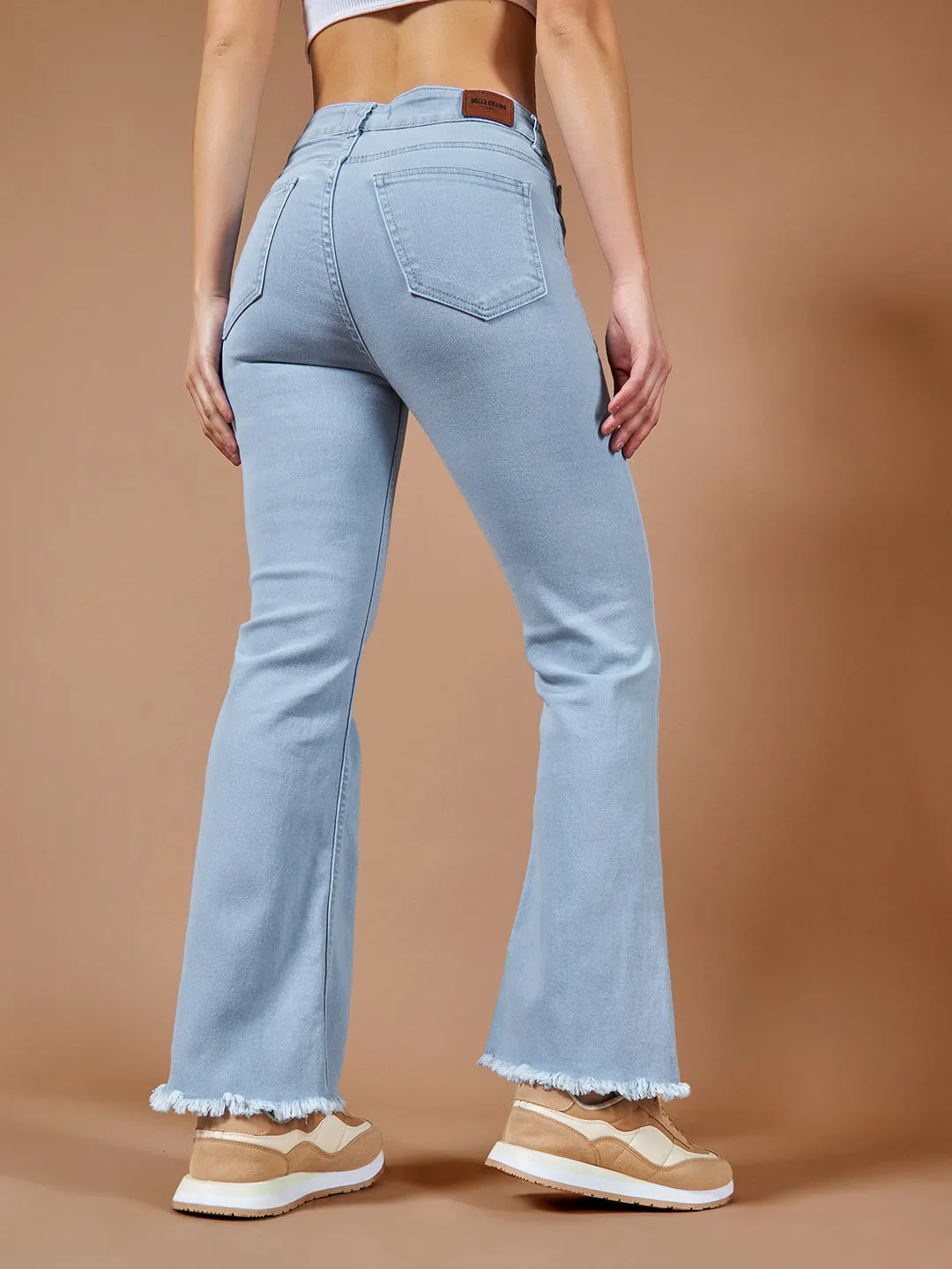 24/7 Comfort Women's Light Blue Bell Bottom Bootcut High Rise Cropped Stretchable Denim Jeans