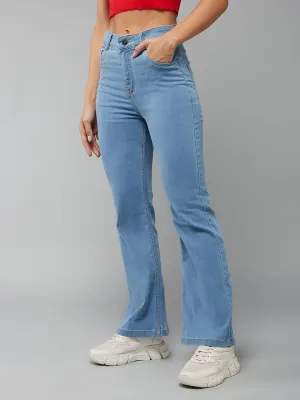 24/7 Comfort Women's Light Blue Bell Bottom Bootcut High Rise Stretchable Denim Light Weight Jeans