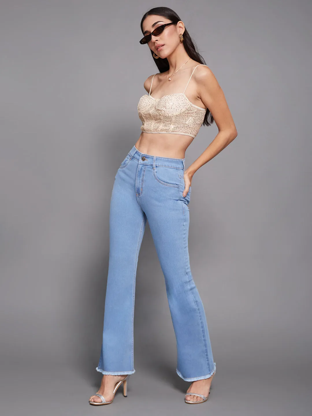 24/7 Comfort Women's Light Blue Bootcut High Rise Stretchable Denim Jeans