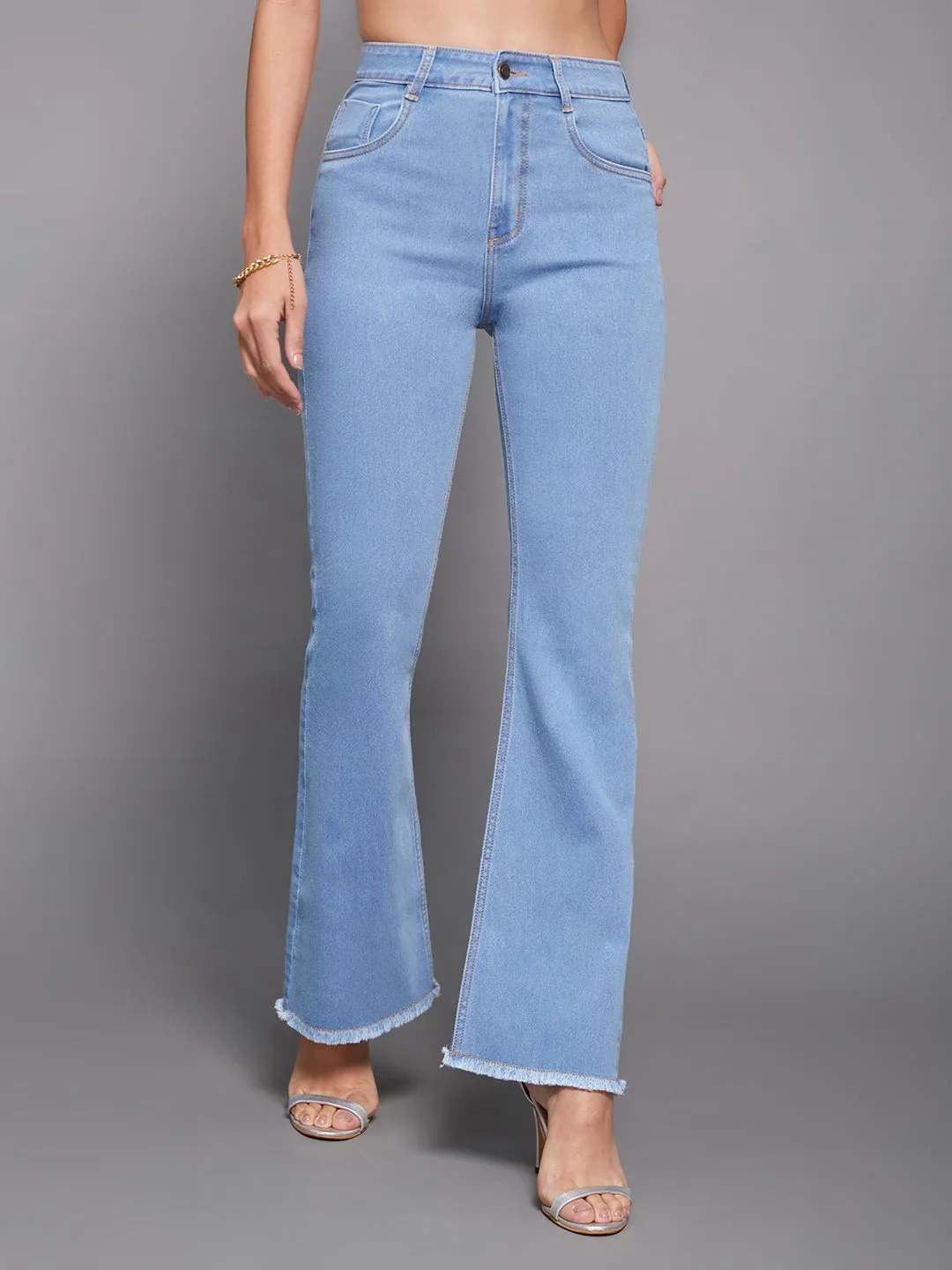 24/7 Comfort Women's Light Blue Bootcut High Rise Stretchable Denim Jeans