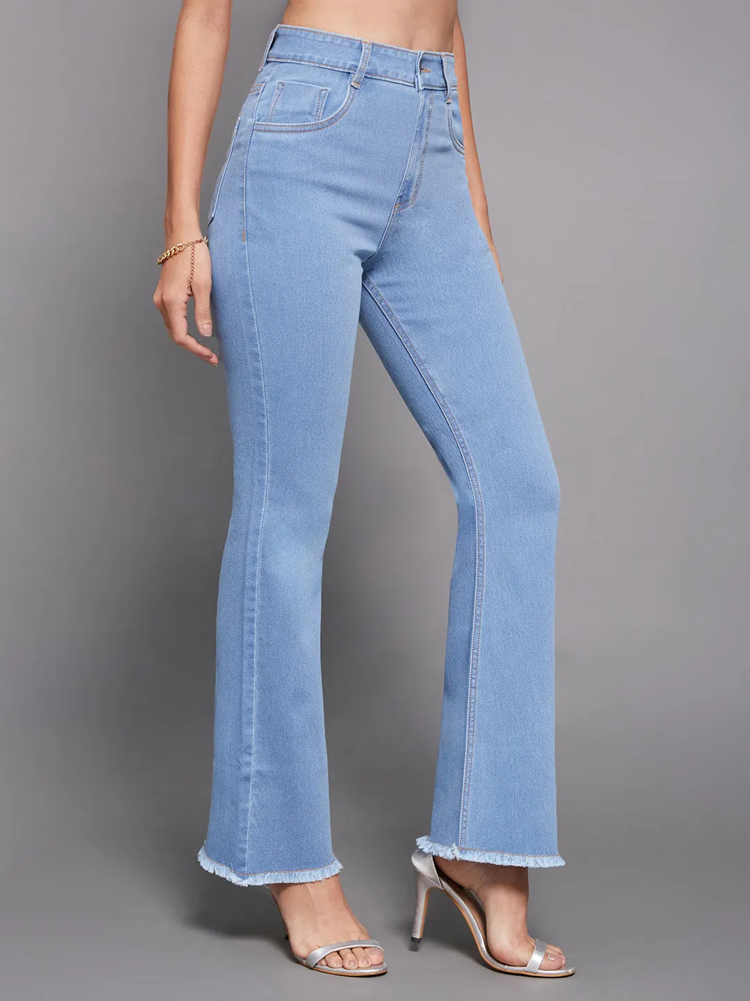 24/7 Comfort Women's Light Blue Bootcut High Rise Stretchable Denim Jeans