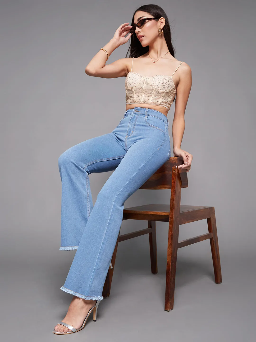 24/7 Comfort Women's Light Blue Bootcut High Rise Stretchable Denim Jeans