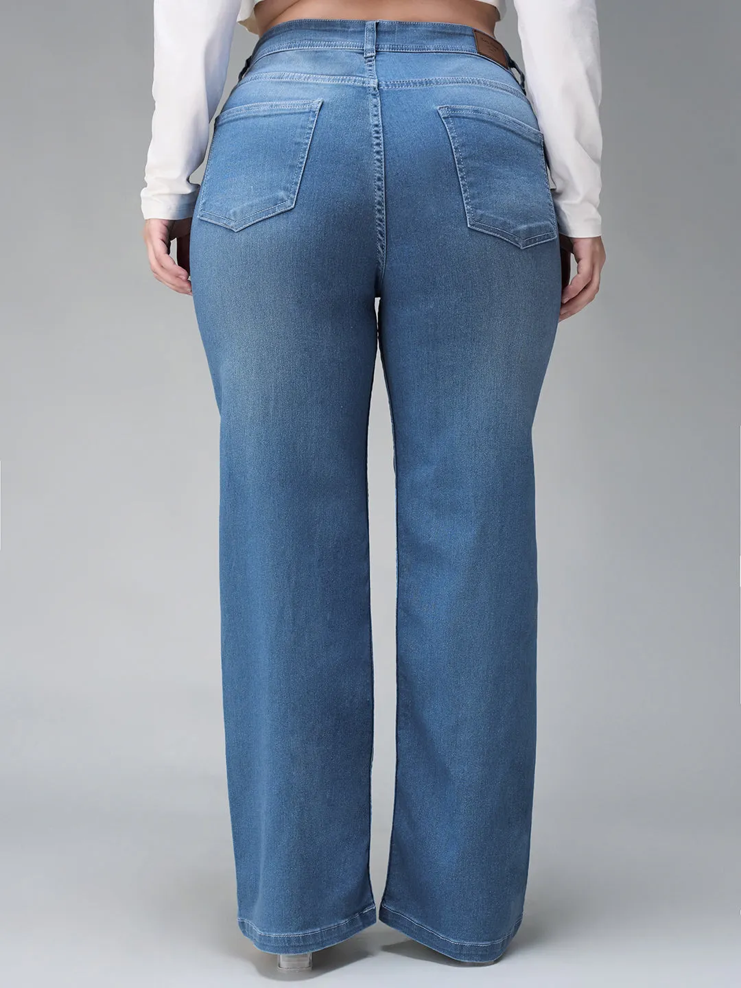 24/7 comfort Women's Light Blue Wide-Leg Mid Rise Denim Jeans