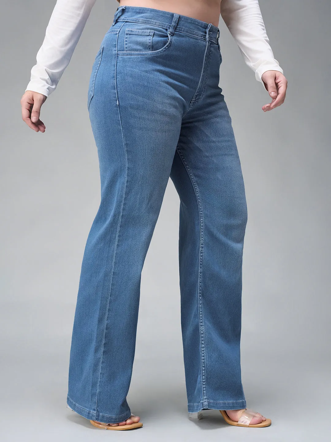 24/7 comfort Women's Light Blue Wide-Leg Mid Rise Denim Jeans