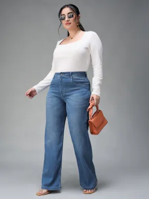 24/7 comfort Women's Light Blue Wide-Leg Mid Rise Denim Jeans
