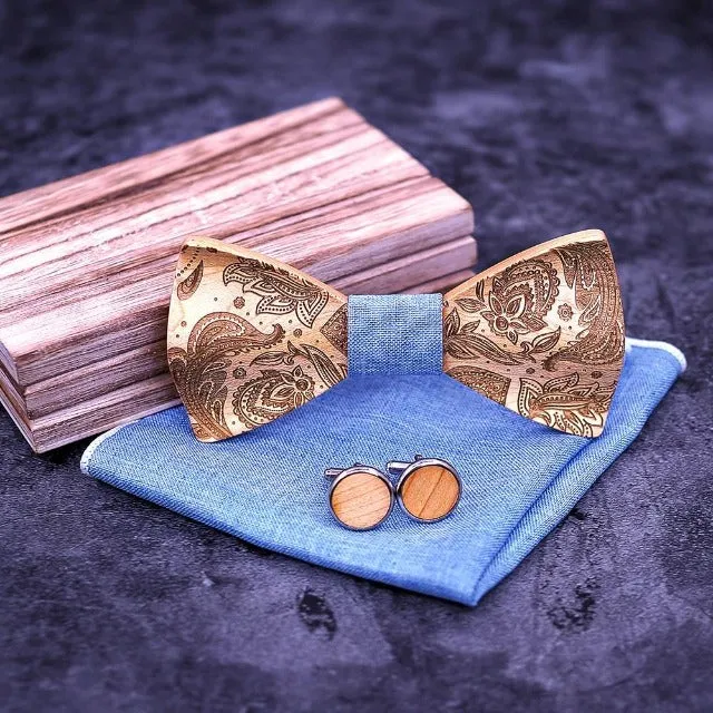 3D Paisley Wooden Bow Tie Set (6 Styles)