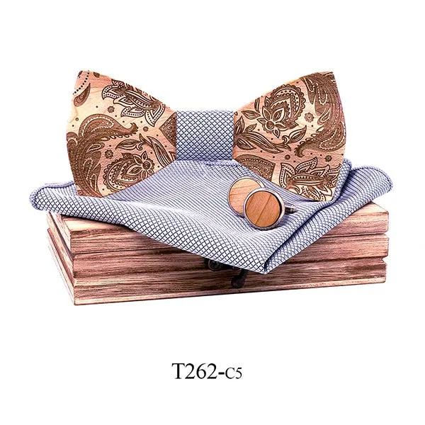 3D Paisley Wooden Bow Tie Set (6 Styles)