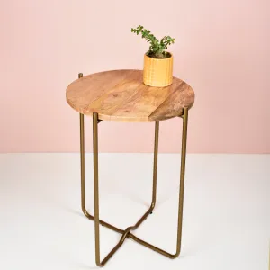 Antique Brass Iron Side Table With Wooden Top | End Table For Living Room and Bedroom