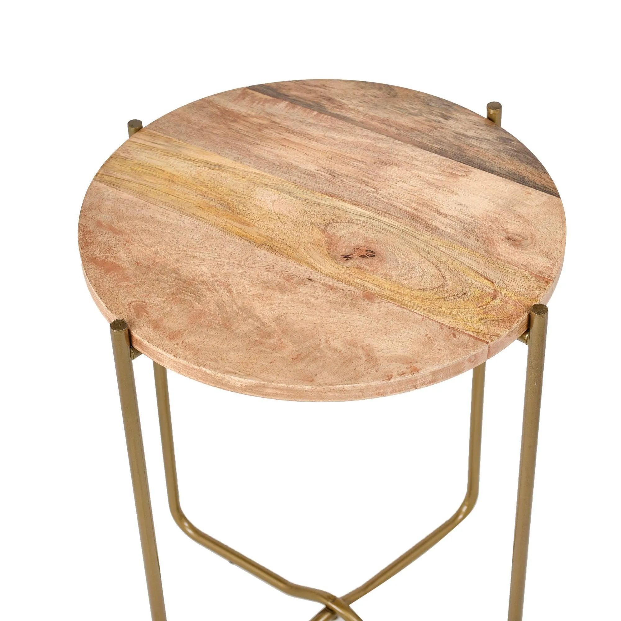 Antique Brass Iron Side Table With Wooden Top | End Table For Living Room and Bedroom