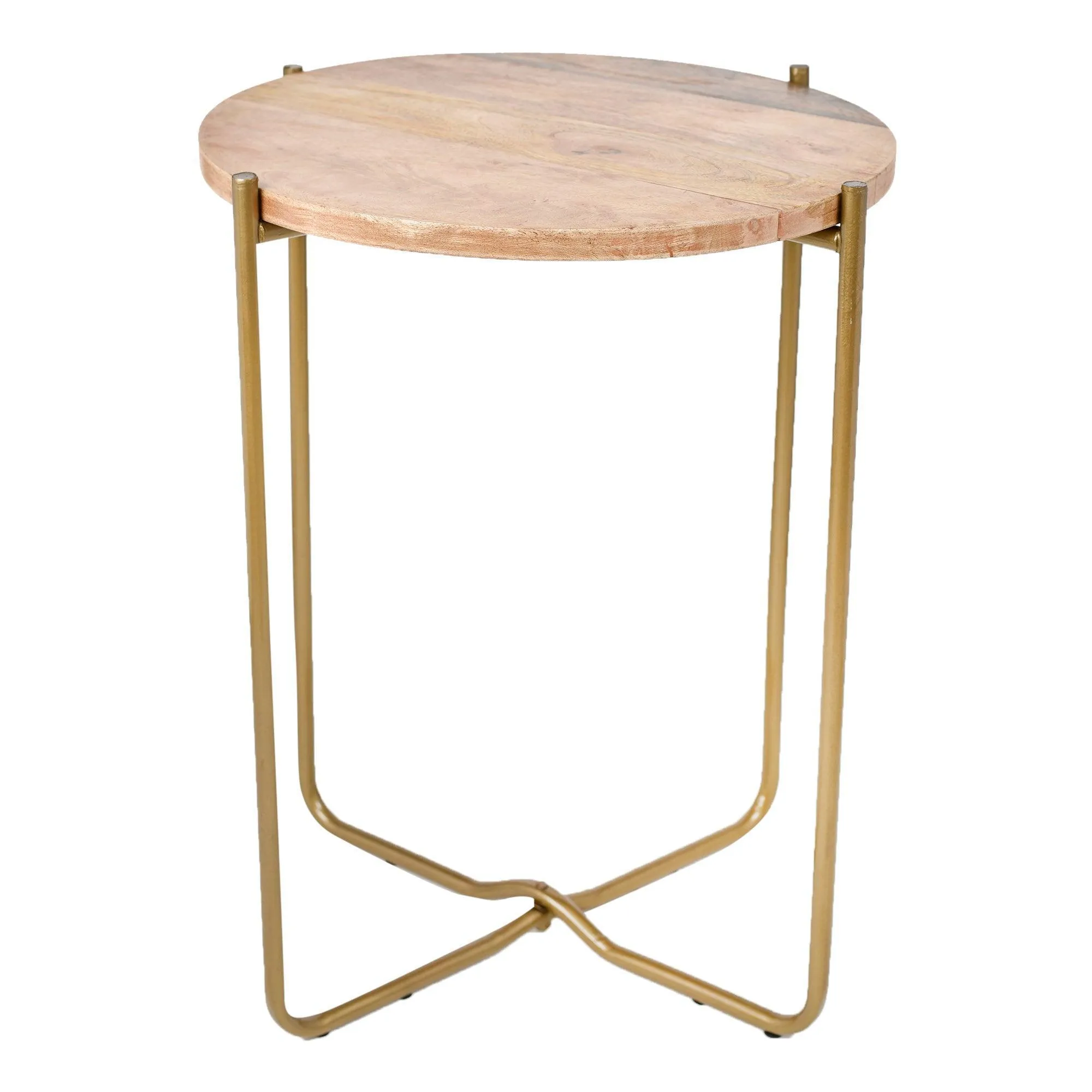 Antique Brass Iron Side Table With Wooden Top | End Table For Living Room and Bedroom