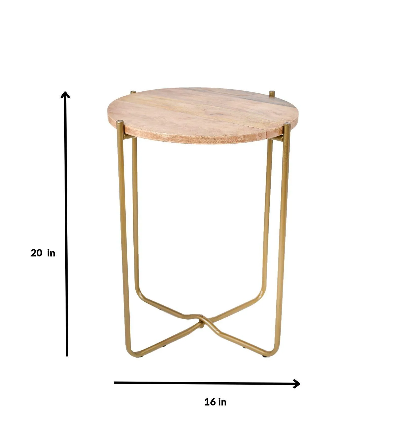 Antique Brass Iron Side Table With Wooden Top | End Table For Living Room and Bedroom