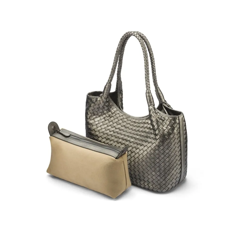 Anya Woven Leather Shoulder Bag - Pewter