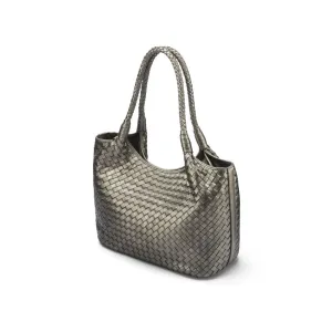 Anya Woven Leather Shoulder Bag - Pewter