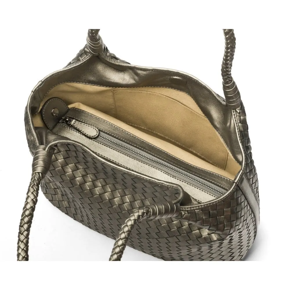 Anya Woven Leather Shoulder Bag - Pewter