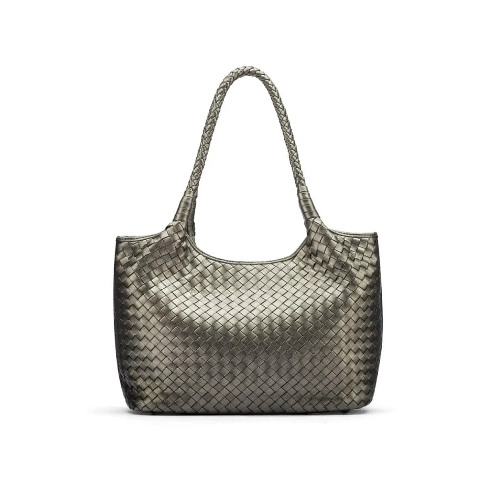 Anya Woven Leather Shoulder Bag - Pewter