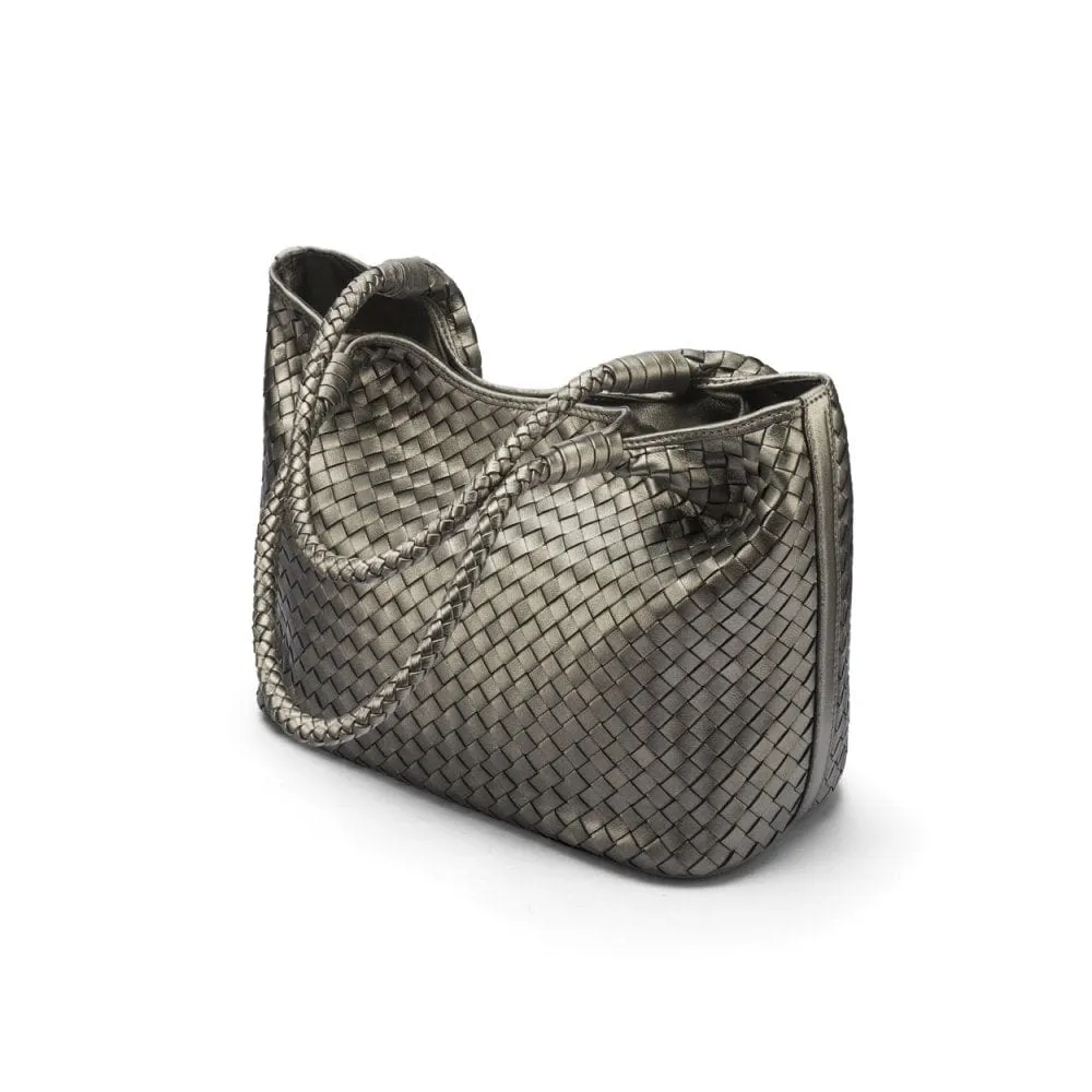 Anya Woven Leather Shoulder Bag - Pewter