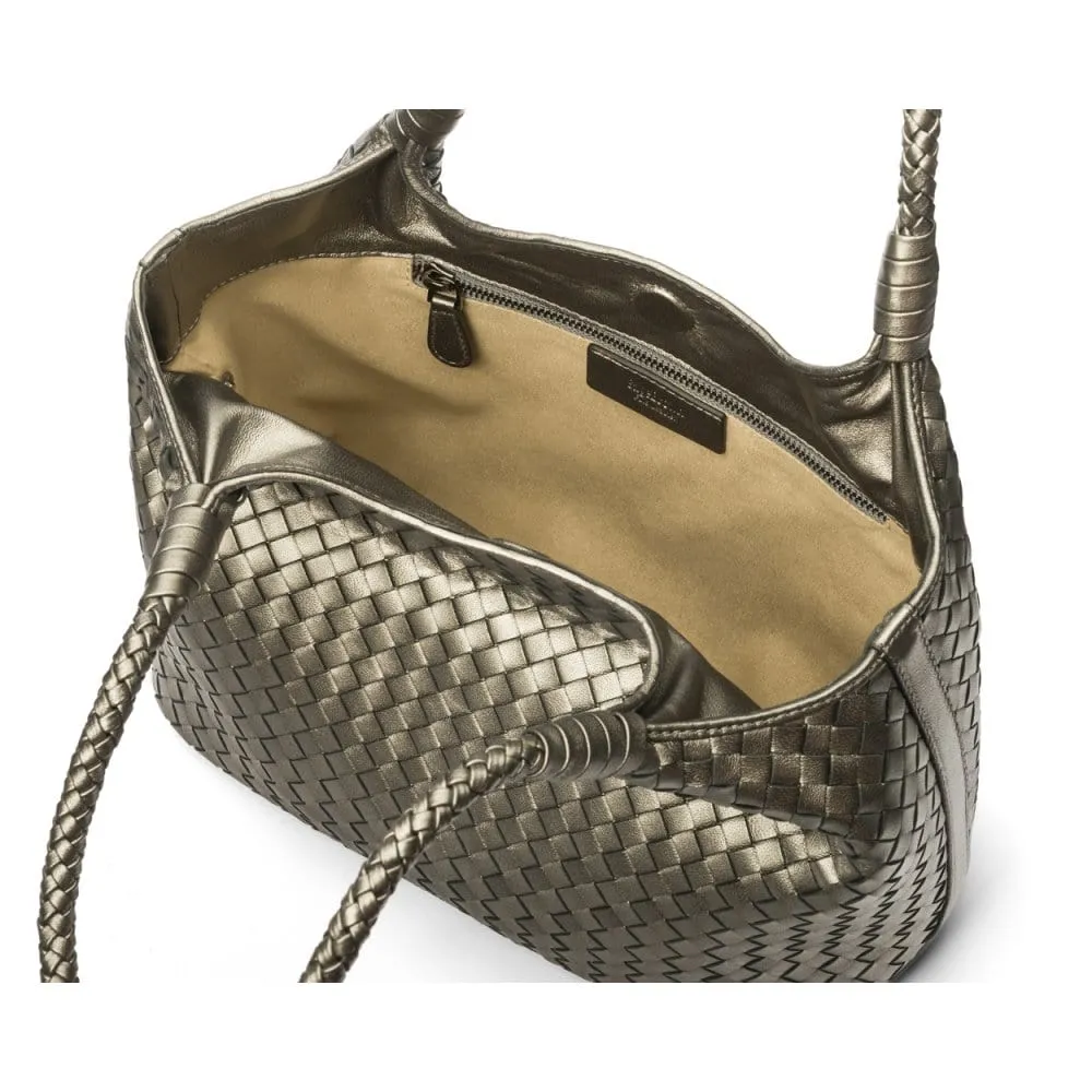Anya Woven Leather Shoulder Bag - Pewter