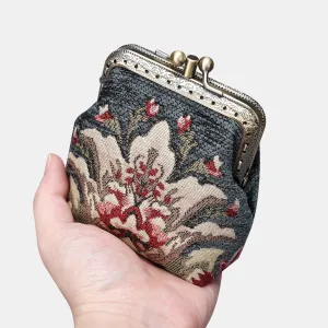 Baroque Floral Green Gray Double Kiss Clasp Coin Purse
