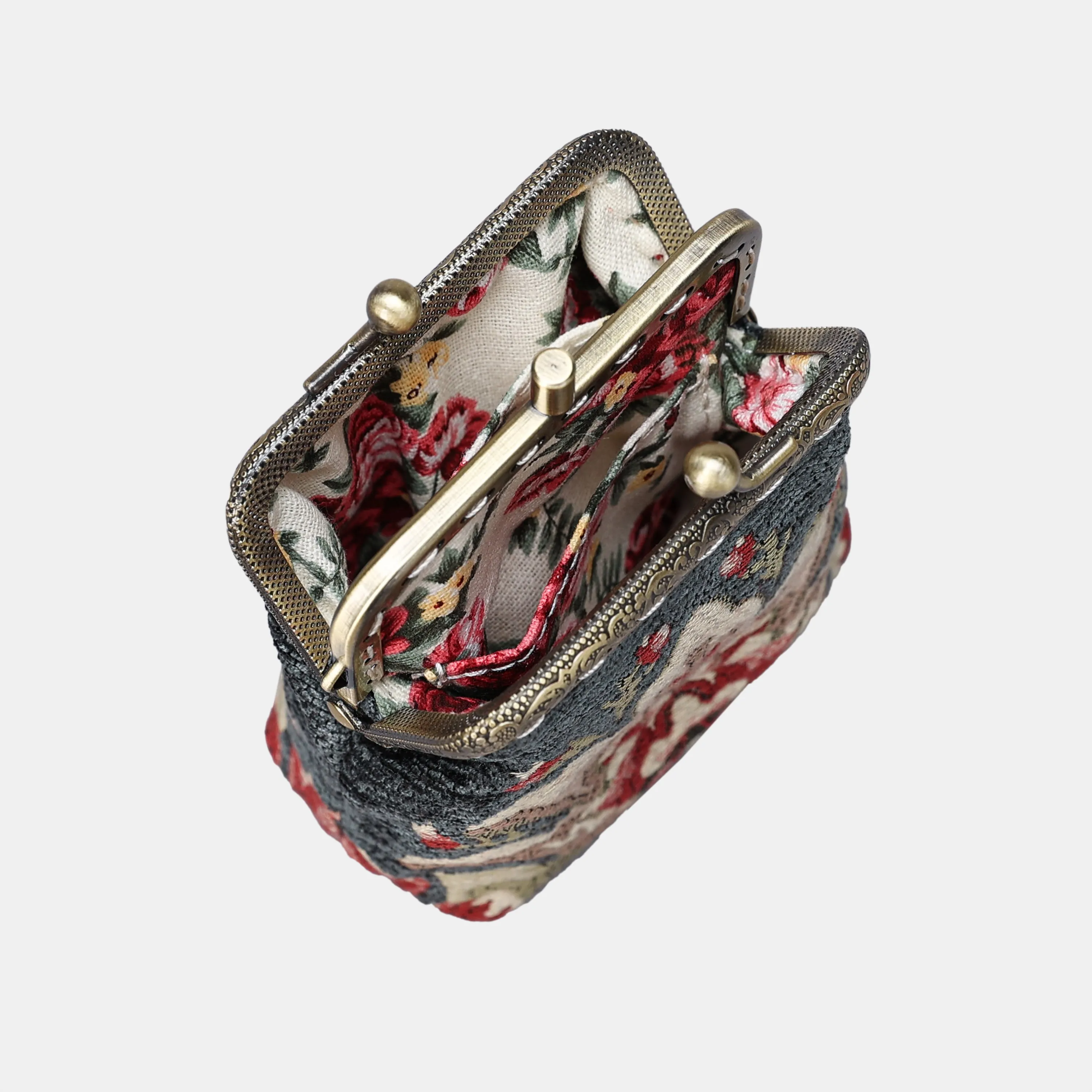 Baroque Floral Green Gray Double Kiss Clasp Coin Purse