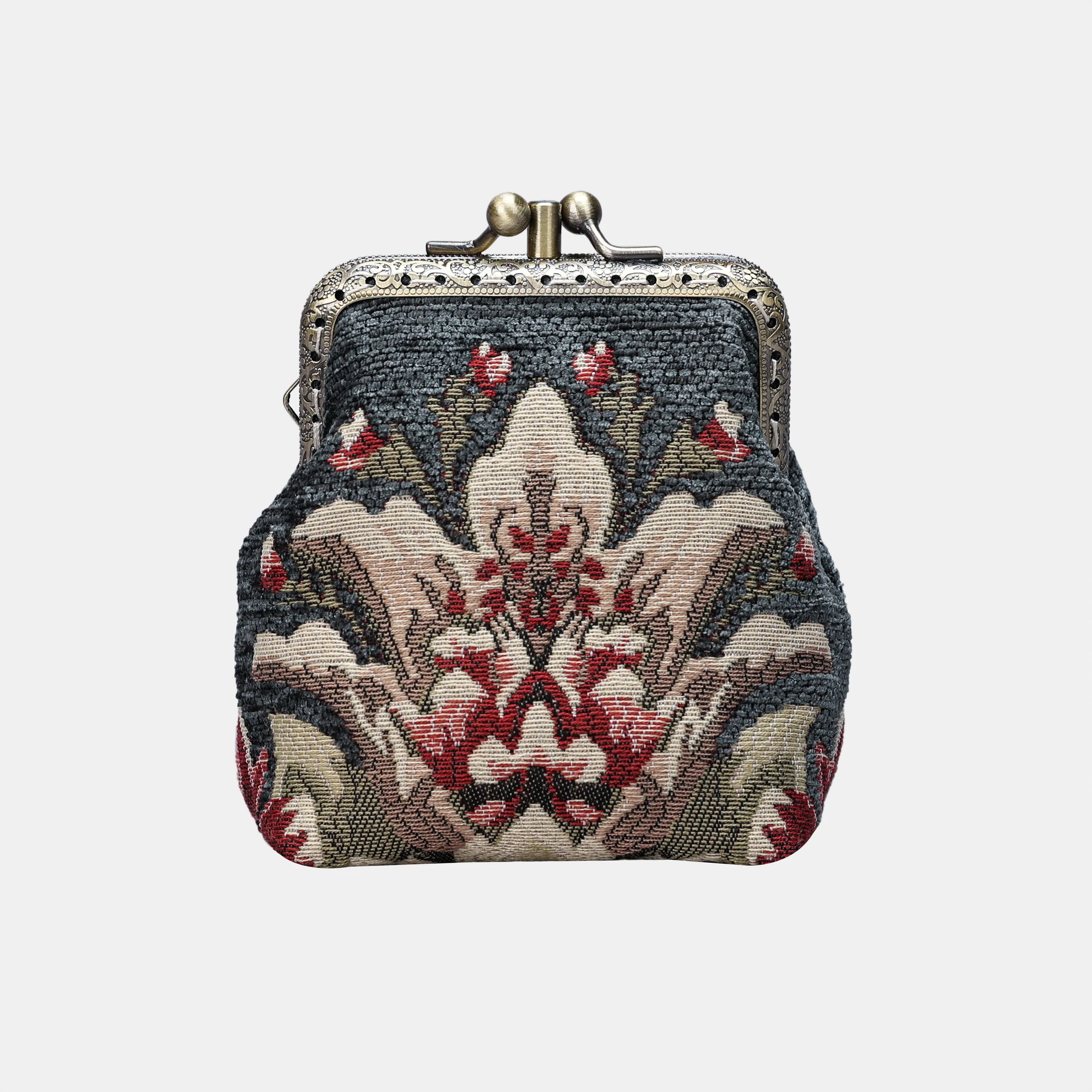 Baroque Floral Green Gray Double Kiss Clasp Coin Purse