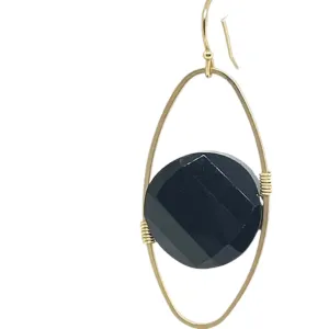 Black Coin Crystal Matte Gold Oval Earrings