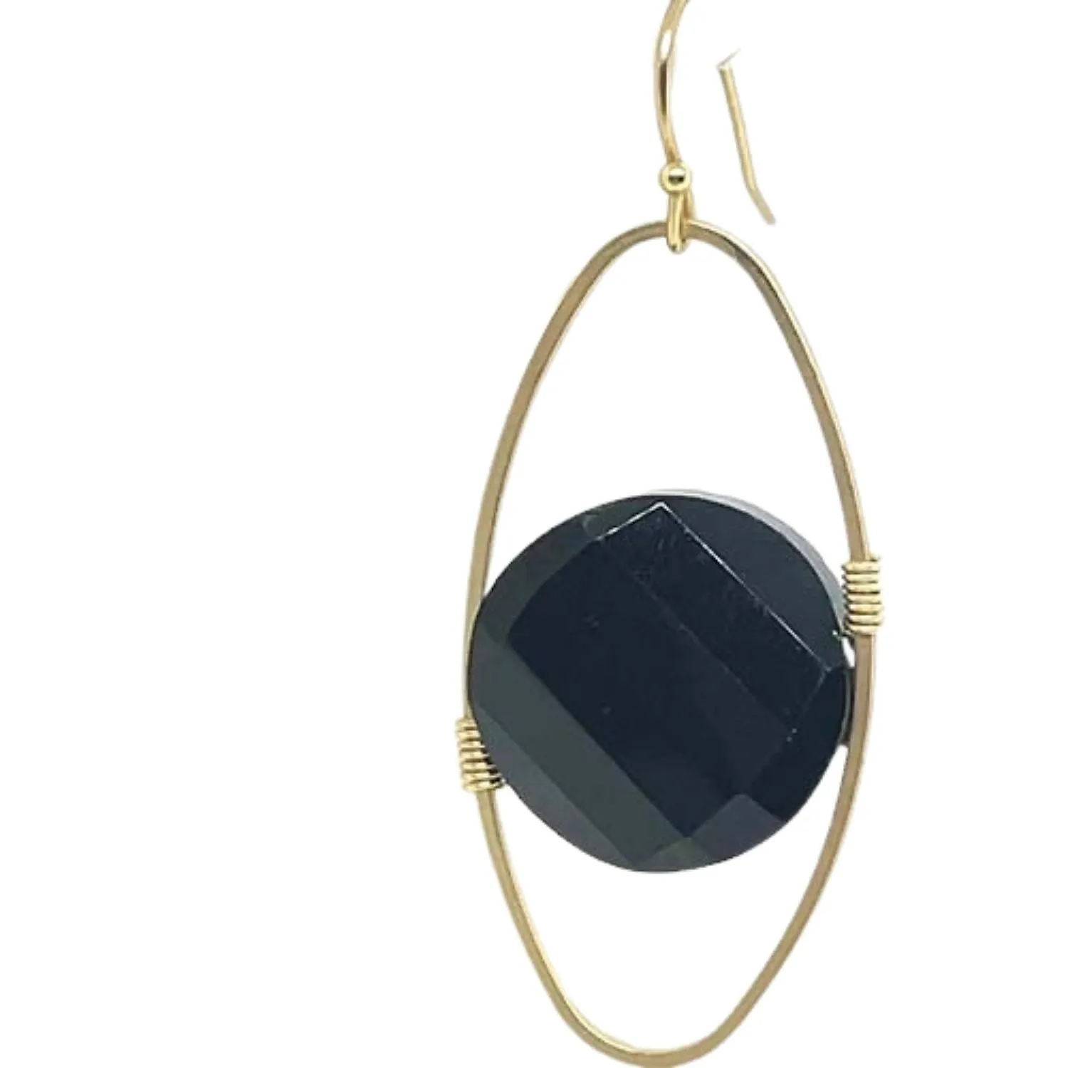 Black Coin Crystal Matte Gold Oval Earrings