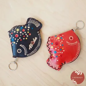 Black Happy Fish Coin Purse   Keychain