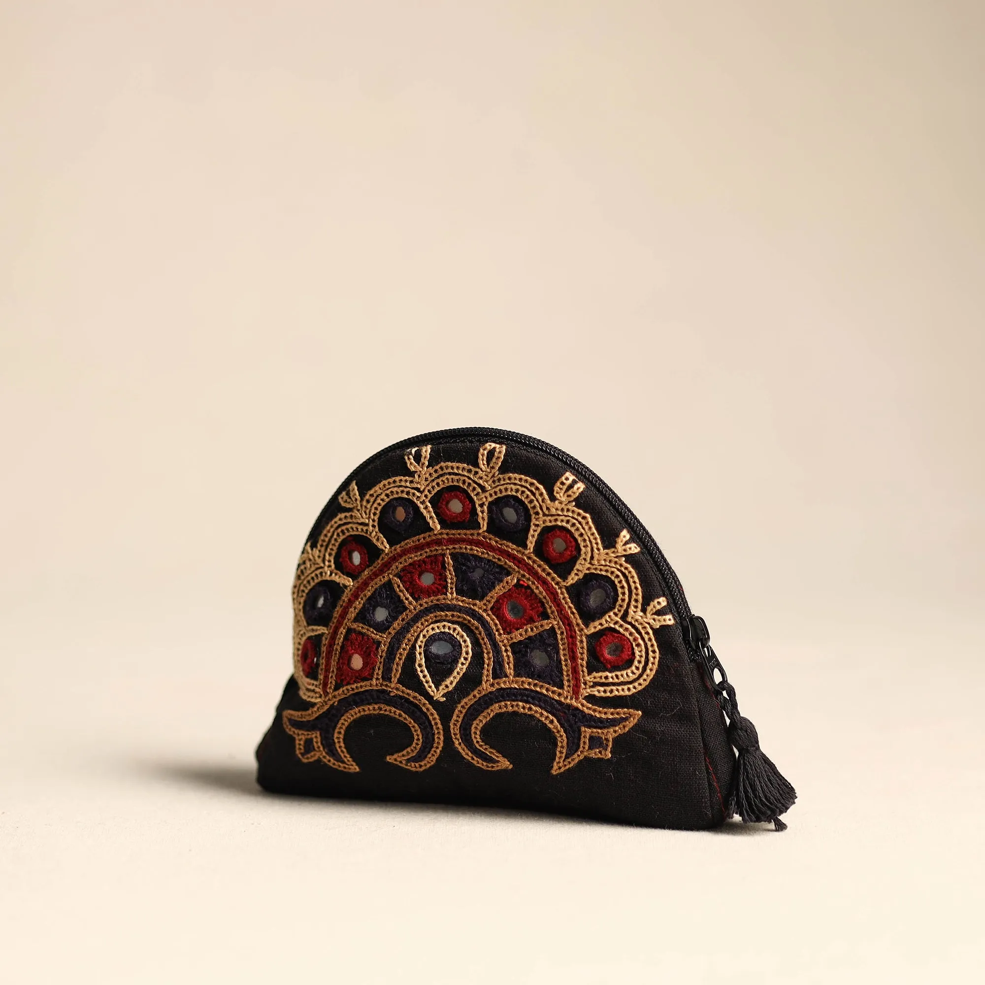 Black - Kutch Ahir Hand Embroidery Cotton Coin Pouch 20