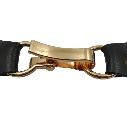 Black PU Snap Belt Buckle With Shiny Gold