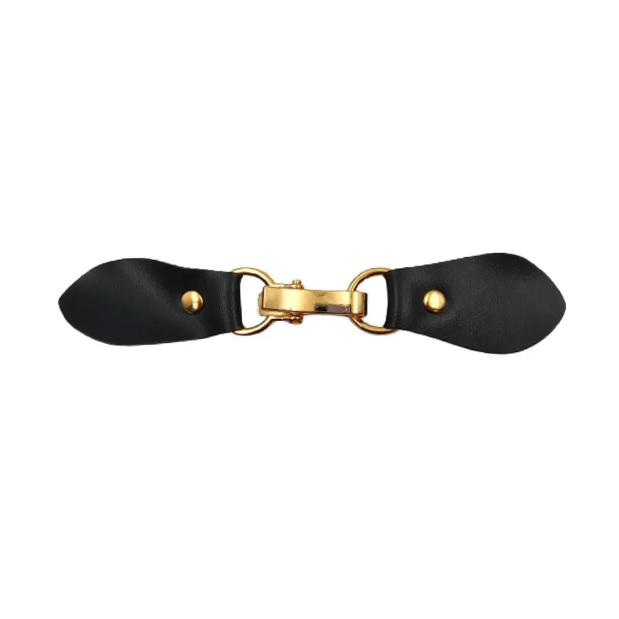 Black PU Snap Belt Buckle With Shiny Gold