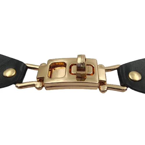 Black PU Twisted Lock Snap Belt Buckle