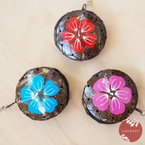 Blue Hibiscus Coconut Coin Purse   Keychain