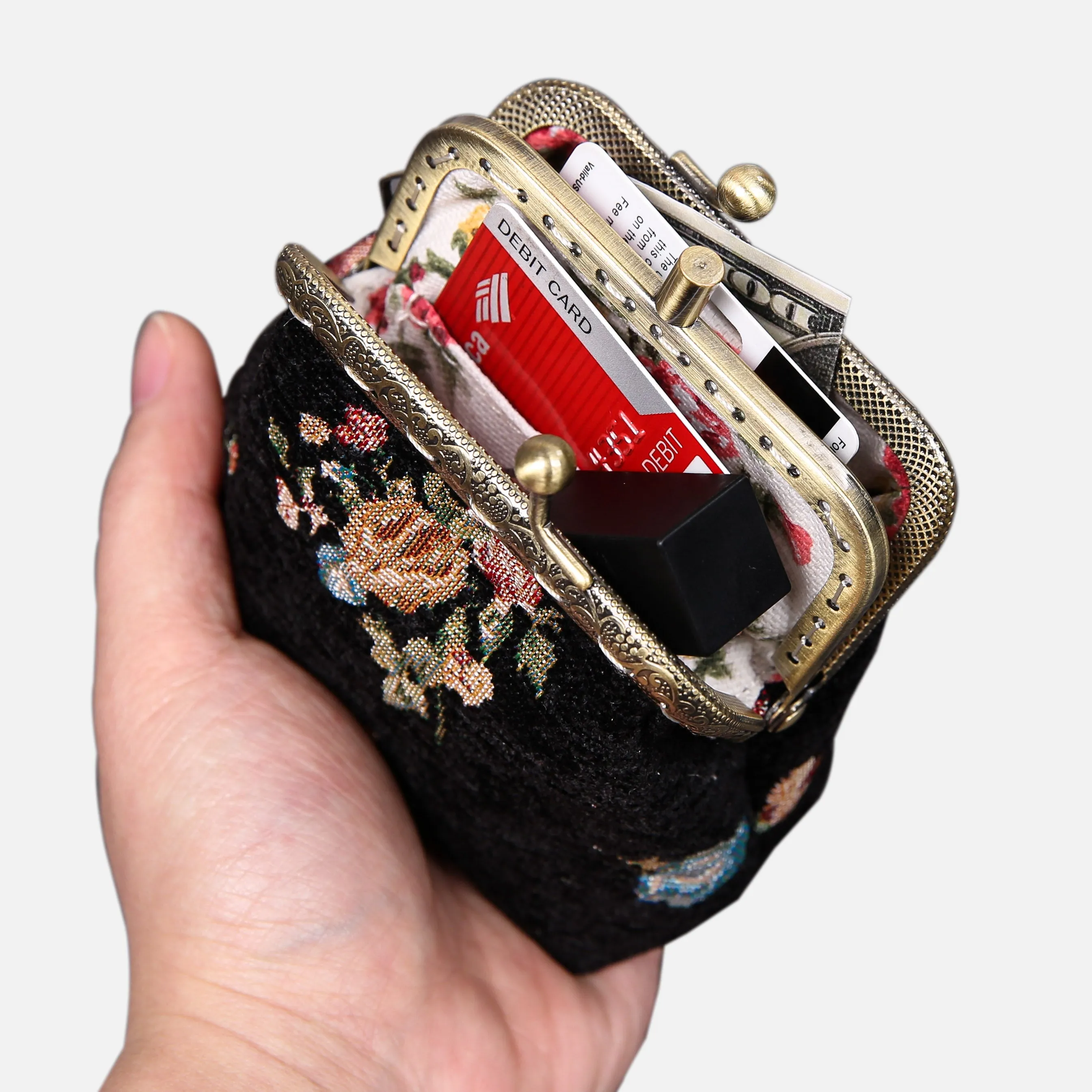 Bouquets Black Double Kiss Clasp Coin Purse