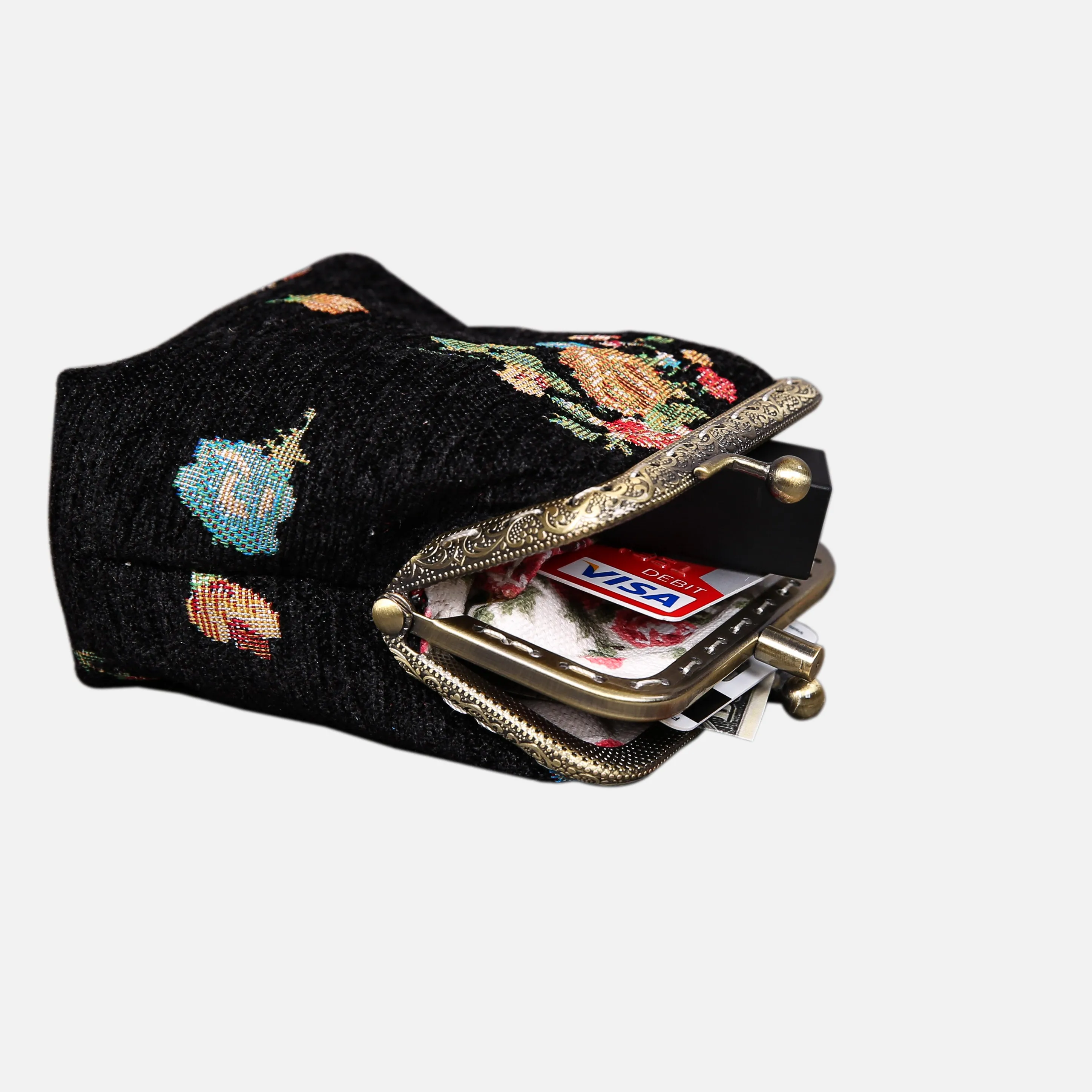 Bouquets Black Double Kiss Clasp Coin Purse