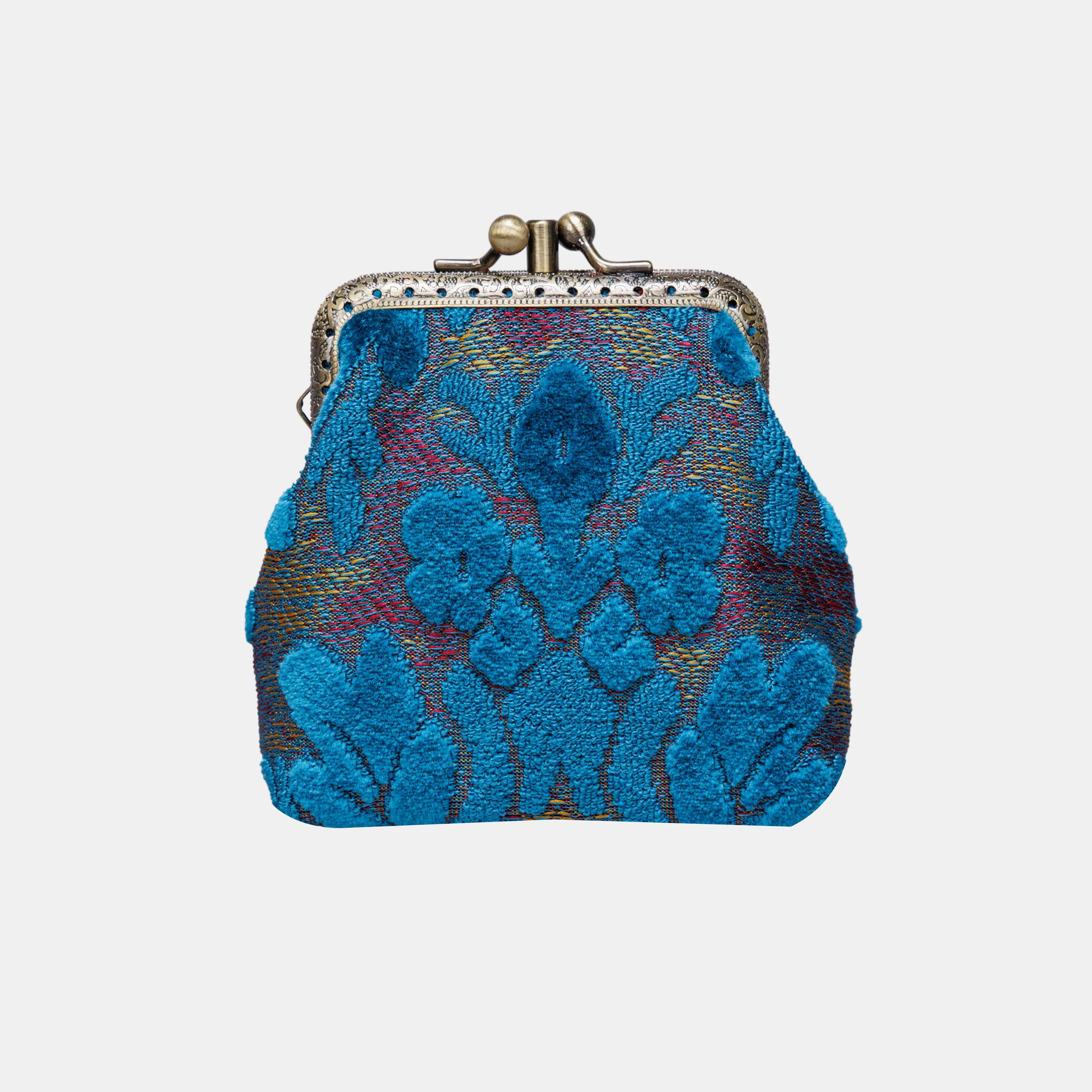Burnout Velvet Aqua Blue Double Kiss Clasp Coin Purse