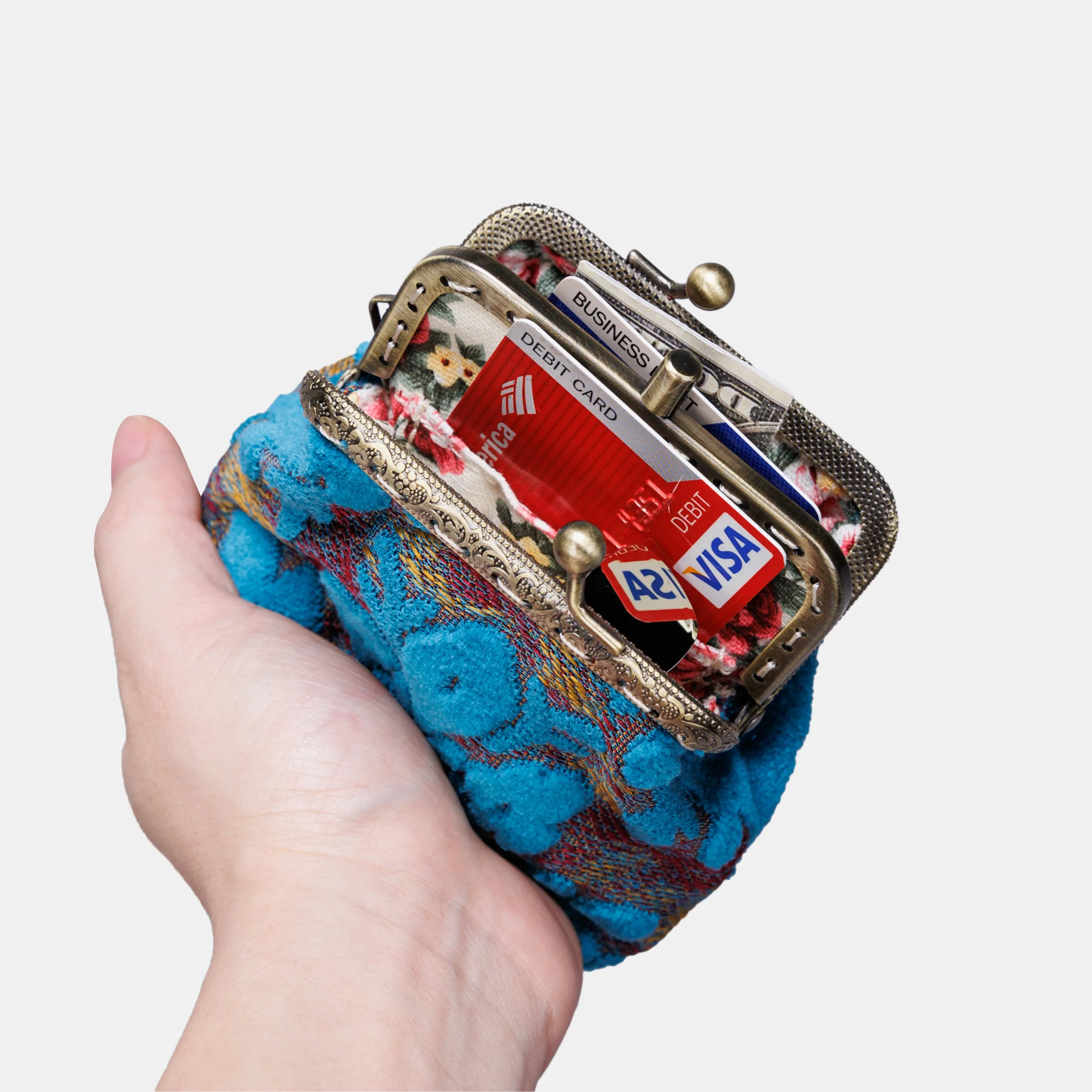 Burnout Velvet Aqua Blue Double Kiss Clasp Coin Purse