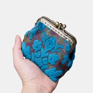 Burnout Velvet Aqua Blue Double Kiss Clasp Coin Purse