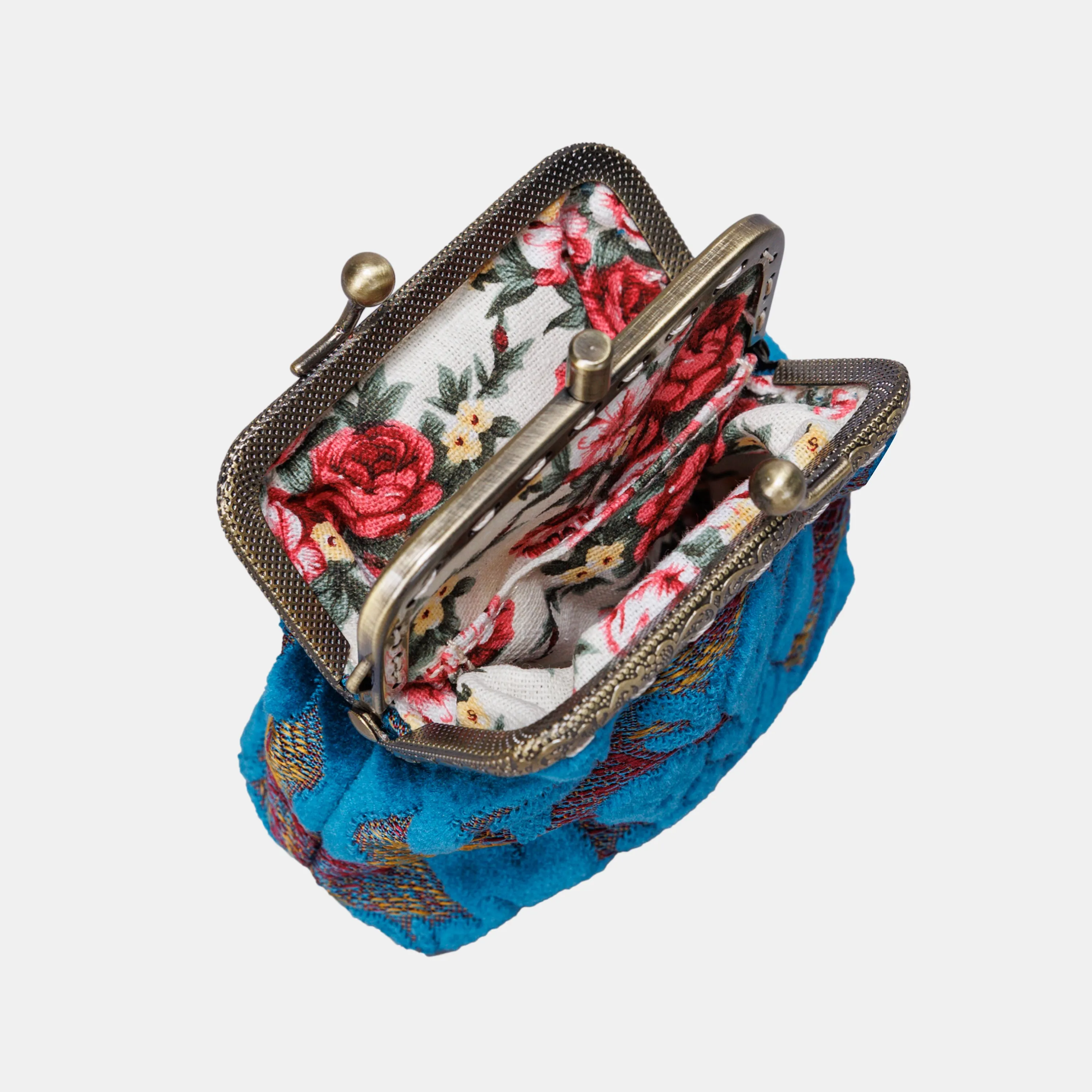 Burnout Velvet Aqua Blue Double Kiss Clasp Coin Purse