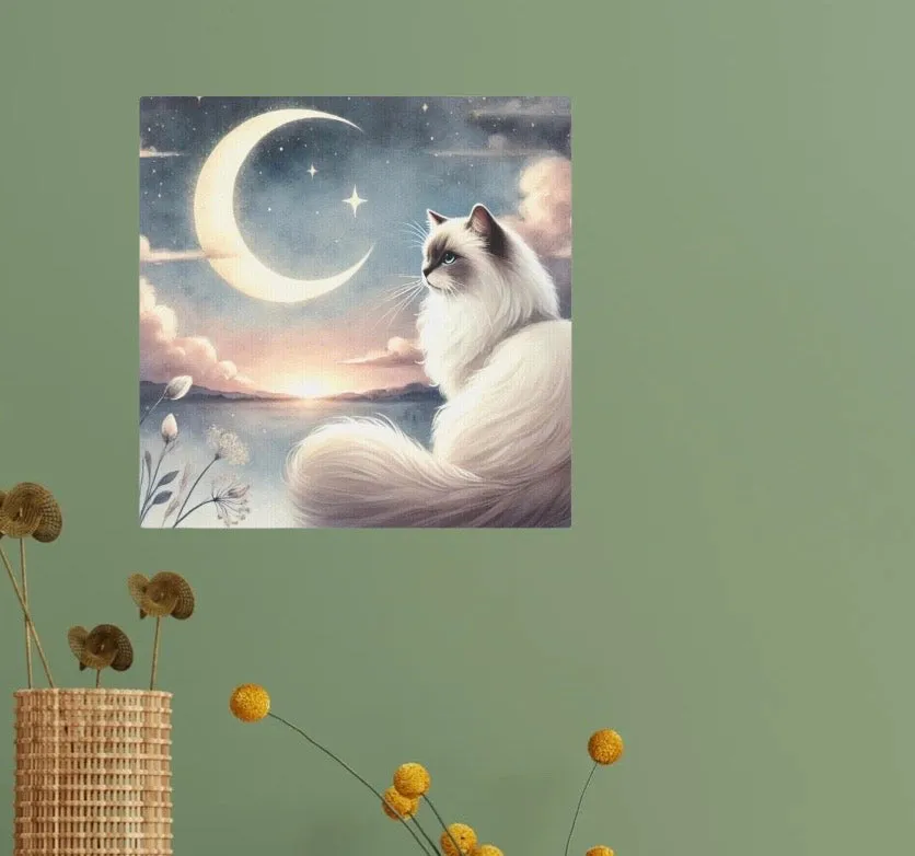 Celestial Moon - Cat Lover Ragdoll - Wall Art Decor 8x8