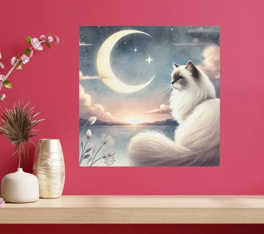 Celestial Moon - Cat Lover Ragdoll - Wall Art Decor 8x8