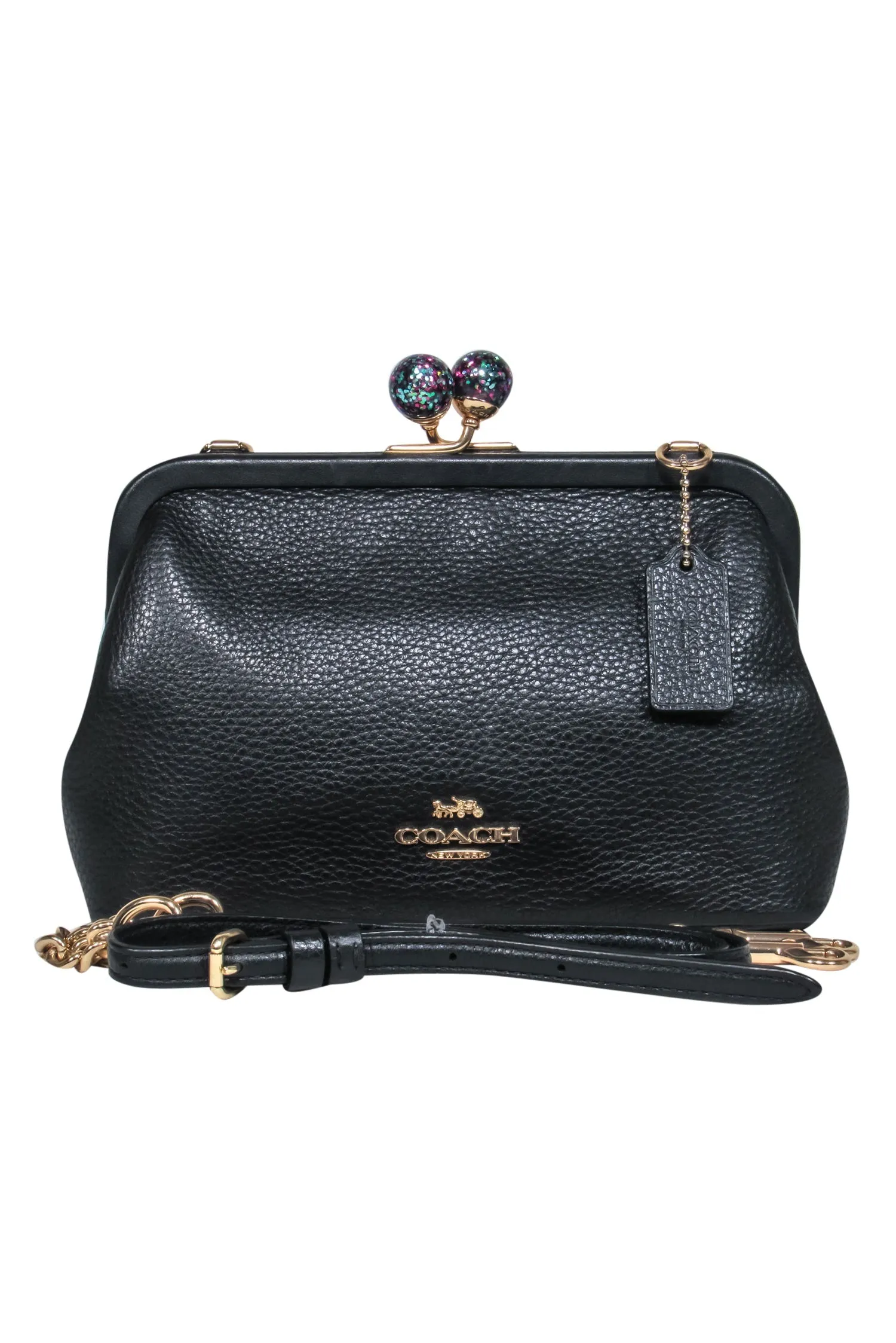 Coach - Black Coin Purse-Style Crossbody Bag w/ Glitter Snap